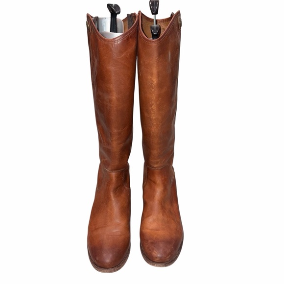 Frye Cognac Leather Melissa Button 2 Distressed Tall Riding Boots size 10 - Picture 2 of 10